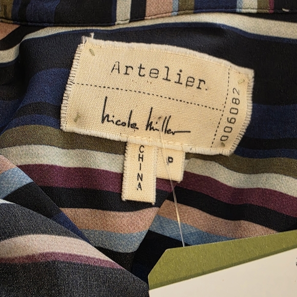 NWT Nicole Miller Artelier 100% Silk Blouse Striped Asymmetrical Top MSRP $275 - Picture 5 of 16